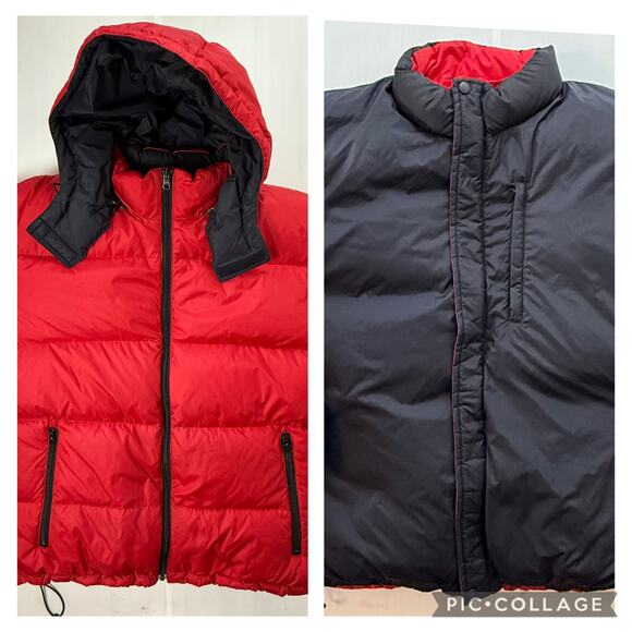 Lands' End Other - LANDS END Sz LG 42-44 Reversible Down Puffer Jacket Red Navy Removable Hood